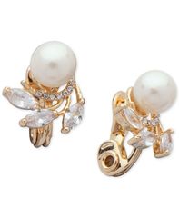 アンクライン レディース アクセサリー ピアス・イヤリング Anne Klein Cubic Zirconia Imitation Pearl EZ Comfort ClipOn Earrings Gold ゴールド