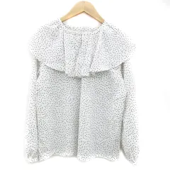 ドレスキップ DRESKIP ブラウス カットソー 長袖 スリットネック ドット柄 M ホワイト 白 /YM36