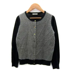 テチチ Te chichi カーディガン ミドル丈 ラウンドネック 千鳥格子柄 M 黒 ブラック 白 ホワイト /SY42