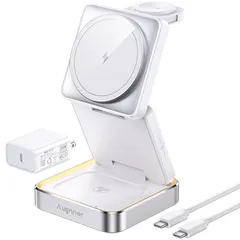 【新品】 【2026新登場】ワイヤレス充電器 3 in 1 急速 MagSafe充電器 折りたたみ式 ワイヤレス充電ステーション ナイトライト付き 旅行 持ち運び便利マグセーフスタンド iPhone 17/16/15/14/13/12 Apple Watc 0