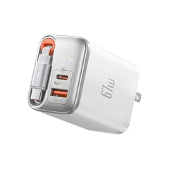 【新品】 Mcdodo 67W GaN 急速充電器 Type-C充電器 PD対応 USB-C & USB-Aポート【伸縮式Type-Cケーブル付き/GaN新技術/出力デジタル表示/折りたたみ式プラグ】PD3.0/QC4.0/PPS等規格対応 MacBook 0