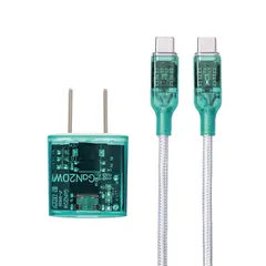 【新品】 [re:colors]【USB-C Type-C対応 スケルトン ACアダプタ (ブルーベリー)】コンセント 充電器 100-240V 最大出力20W 高速充電 USB PD GaN採用 100W/5A 高速データ転送 断線防止 1m タイプC  1