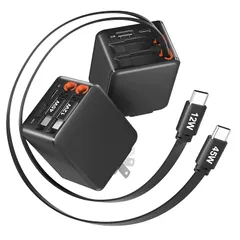 【新品】 4in1 45W 巻き取り式充電器 Type-C 急速充電器 PD対応 2本USB-Cケーブル内蔵& USB-C ポート& USB-A ポート 4台同時充電 ケーブルー体型 PSE認証済 コンパクト省スペース 持ち運び便利 折りたたみ式プラグ M 0