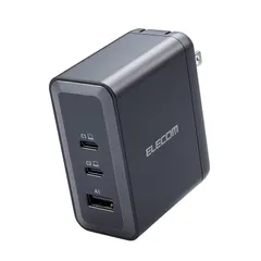 【新品】 エレコム USB PD 充電器 100W 3ポート Type-C USB-A GaN採用 PPS対応 3台同時充電 折りたたみ式プラグ PSE技術基準適合 [iPhone 16 15 iPad Macbook パソコンなど対応] ブラック EC- 1