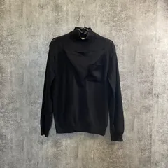 【T-546】BURBERRY バーバリー ブラック ニット セーター メンズM相当 長袖 リブ編み ロゴタグ 黒 BURBERRY LONDON ENGLAND