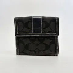 3775 COACH コーチ 折り財布 ブラック キャンバス レザー シグネチャー