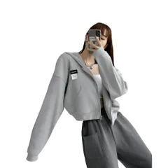 [レグエイト] レディース ショート パーカー クロップド 丈 ワッフル 素材 韓国 カジュアル 羽織り ジップ アップ 無地 ジャケット 秋 冬 春 (JP, アルファベット, M, グレー) [グレー] [M]