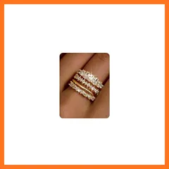 【新品】 [JeryWe] 4点セット リング レディース 人気 金属アレルギー対応 指輪 14Kゴールドメッキ AAAAA+ジルコニア シンプル 積み重ね おしゃれ 女性 アクセサリー (ゴールド,11) 1