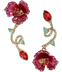 ベッツィジョンソン レディース アクセサリー ピアス・イヤリング フラワー柄 フラワー Betsey Johnson Floral Crystal Mismatch Statement Earringのサムネイル