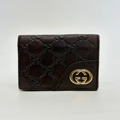 3791 GUCCI グッチ 名刺入れ カード入れ シマレザー GG ダークブラウン インターロッキング