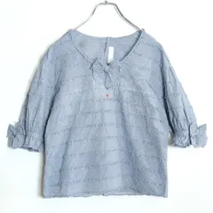 ピンクハウス★ギンガムチェック×ピコフリルが可愛い♪トップス パフスリーブ ブラウス ブルー系 z18565