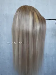 人毛100%フルウィッグ｜プラチナアッシュ・ハイライト｜耳が出せる・自然なもみあげ｜ロング