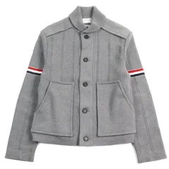 美品○THOM BROWNE トムブラウン MKJ113A ダブルフェイスコットンカシミアショールカラージャケット グログランアームバンド トリコロール サイドスリップポケット グレー系 1 イタリア製 正規品 メンズ 定価411,400円のサムネイル