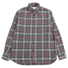 極美品○BURBERRY LONDON バーバリーロンドン 8057292 コットン100% 刺繍入り ブラーチェック ボタンダウン フランネル 長袖シャツ グレー系 XS 正規品 メンズ