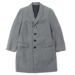 美品▼Paul Smith LONDON  ポールスミスロンドン ウール100% ストライプ柄 ロゴ入りボタン シングル チェスターコート グレー L 日本製 正規品 メンズ