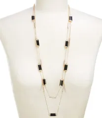 ディラーズ レディース アクセサリー ネックレス・チョーカー レース Dillards Crystal Pave Bar Jet Enamel 2 Row Station Long Strand Necklace GoldJet ゴールド