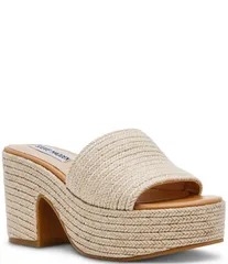スティーブ マデン レディース シューズ スリッポン・ローファー プラットフォーム サンダル ヒール Steve Madden Trippy Woven Rope Platform Block Heel Slide Sandals Natural
