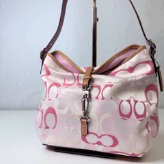 ✨Bランク COACH コーチ ホーボー ワンショルダーバッグ キャンバス×レザー 肩掛け ピンク 「5R」