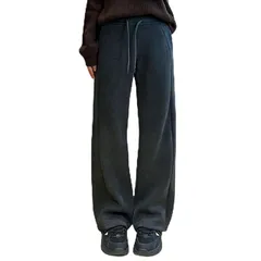 [Libetter] ワイドパンツ スウェット パンツ レディース ゆったり ワイド ストレート 冬 裏起毛 春 夏 薄手 イージーパンツ ロングパンツ 大きいサイズ (JP, アルファベット, L, 裏起毛ダークグレー) 0