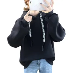 [ririka] リリカ パーカー フード 付き 裏 起毛 シンプル ゆったり 長袖 無地 スウェット 秋 冬 春 体型 カバー 可愛い アウトドア カジュアル レディース (L, 黒) 0