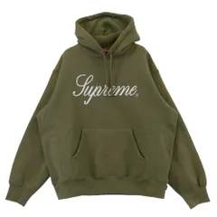 Supreme シュプリーム 23AW Raised Script Hooded Sweatshirt ロゴ刺繍 レイズド スクリプト プルオーバーパーカー フーディ グリーン系 M【中古】