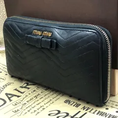 miumiu ミュウミュウ 長財布 黒 リボン 美品 $ 激レア miumiu ミュウミュウ リボン付き 本革 レザー製