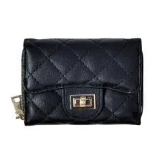 [FARFADET] キルティング 三つ折り 財布 さいふ ウォレット 小銭入れ レディース 小さい 手のひらサイズ シンプル コンパクト ミニ 3つ折り財布 ミニ財布 普段使い 可愛い 使いやすい おしゃれ 高見え カジュアル かわいい お札入 [ブラック]