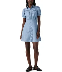 リーバイス レディース トップス ワンピース ミニワンピース ミニ デニム LevisR Lea Short Sleeve Denim Mini Dress My World Is Blue ブルー