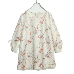 インゲボルグ★甘すぎないリボンptカットソー♪チュニック 7部袖 レディース レース トップス サイズ11号 白系 z18567