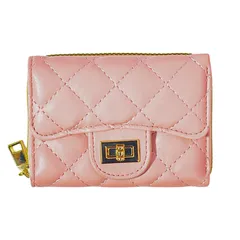 [FARFADET] キルティング 三つ折り 財布 さいふ ウォレット 小銭入れ レディース 小さい 手のひらサイズ シンプル コンパクト ミニ 3つ折り財布 ミニ財布 普段使い 可愛い 使いやすい おしゃれ 高見え カジュアル かわいい お札入れ [ピンク]