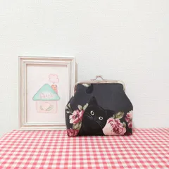 がま口(黒猫ちゃんと薔薇＊ブラック)