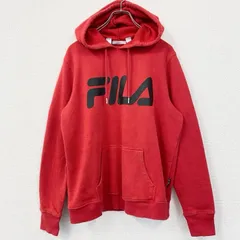 古着 used　FILA　フィラ　長袖ロゴプリントパーカー　スウェットフーディ　赤　レッド　レトロデザイン　秋冬服　Lサイズ
