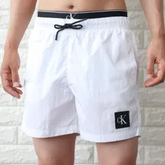 水着 メンズ サーフパンツ ビーチショーツ 海パン カルバンクライン ブランドロゴ ホワイト ハーフパンツ 短パン CALVIN KLEIN CK KM0KM00846
