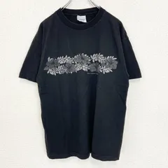 古着 used　ALSTYLE　半袖デザインプリントTシャツ　ハイビスカス　ハワイアン　00s　Y2K　黒　ブラック　Lサイズ