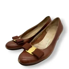 【訳あり】サルヴァトーレ フェラガモ Salvatore Ferragamo パンプス ヴァラ リボン レザー 本革 ブラウン 茶色 5 1/2 23cm ヴィンテージ レトロ レディース 婦人靴 イタリア製 リペアベース CT1