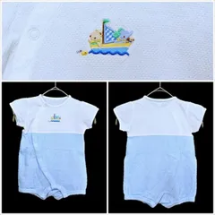 ME2-041☆familiarファミリア Babygro ロンパース 素材切り替え 60-75 白 水色 キッズ ベビー 子供服 新生児