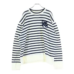 MAISON KITSUNE (メゾンキツネ) ボーダー柄 フロント刺繍 クルーネックニットセーター ホワイト/ネイビー MM00803KT1102のサムネイル