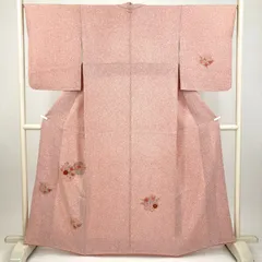 たんす屋 TANSU-YA 着物 リユース着物 付下訪問着 ピンク コーラル セミフォーマル たたき染め 刺繍 花草 袷 絹 未洗い 【身丈】155cm【裄丈】67cm MS7513