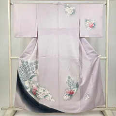 たんす屋 TANSU-YA 着物 リユース着物 訪問着 ピンク 薄藤 セミフォーマル 孔雀 牡丹 菊 袷 絹 未洗い 【身丈】151cm【裄丈】64cm MS7512