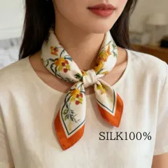 【スカーフ】新品 シルク100％ 53×53cm 正方形 花柄flower 可憐 高級