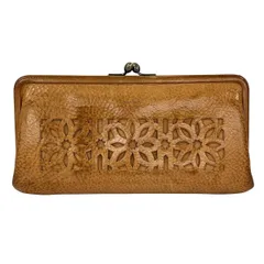 genten(ゲンテン) 長財布 - ライトブラウン がま口/カットワーク レザー