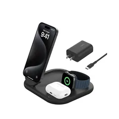 【新品】 Belkin 3-in-1 折りたたみ式充電パッド Qi2公式認証/MagSafe対応 iPhone17,16～12/スマートフォン(最大15W高速充電) AirPods/ワイヤレス充電対応イヤホン(5W充電) Applewatch対応 9/8/ 0