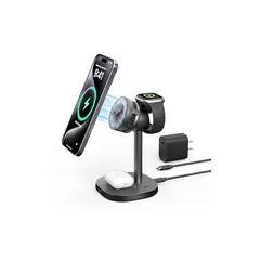 【新品】 Yamisan Qi2認証 冷却ファン搭載 magsafe充電器 マグネット式 3-in-1 ワイヤレス充電器 15W急速充電 スマホ 冷却 マグセーフ充電器 ワイヤレス充電ステーション/ワイヤレス出力 iPhone17-12/Apple Wat 0