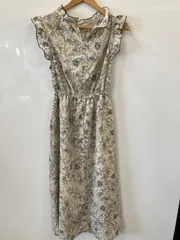 ピ586●GRL●グレイル●ワンピース●ロング●フリル●ノースリーブ●フレア●花柄●レディース●size S●ベージュ