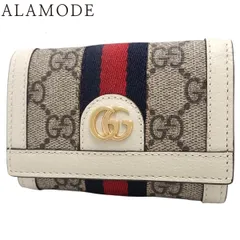 GUCCI(グッチ) オフィディア コンパクトウォレット 三つ折り ３つ折り シェリーライン GGスプリームキャンバス レザー ベージュ ホワイト白 ネイビー紺 レッド赤 ゴールド金具 レディース 40802167266【中古】【アラモード】