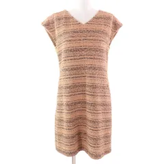 極美品★CHANEL シャネル P57978 裏地シルク100％ ココ金具付 Vネック フレンチスリーブ 膝丈 ツイード ワンピース ブラウン 38 フランス製 正規品 レディース