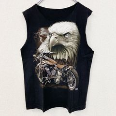 古着 used タンクトップ　ノースリーブス　WiLD　ワシ　バイク　エンジン　モーターサイクル　アニマル　黒　ブラック