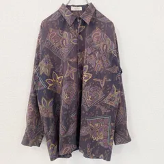 古着 used　長袖プリント柄シャツ　総柄　ペイズリー　紫　パープル　胸ポケット　レトロデザイン　Lサイズ