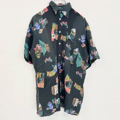 古着 used　LIMIT　半袖プリント総柄シャツ　レトロデザイン　アロハ　幾何学模様　アート　黒　ブラック　