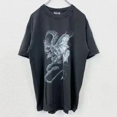 古着 used　半袖プリントTシャツ　黒　ブラック　ドラゴン　龍　クルーネック　フェード　オーバーサイズ　y2k　XLサイズ